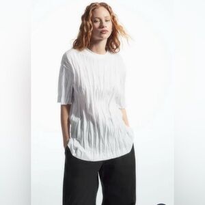 COS Oversized Crinkled Rippled Pleated Short Sleeve Jersey Tee Shirt White S